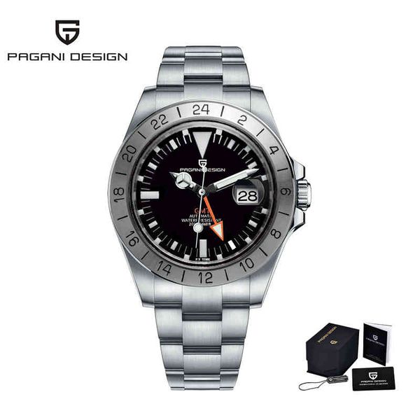 

2021 new pagani design explorer series men gmt automatic mechanical watch sapphire glass 200m waterproof clock relogio masculino, Silver