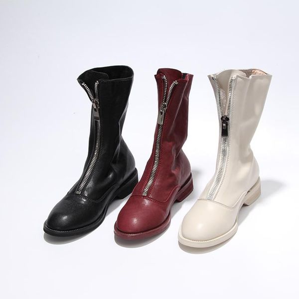 

boots ins women ankle natural leather shoes fashion woman genuine sheepskin mid-calf all-match ladies, Black