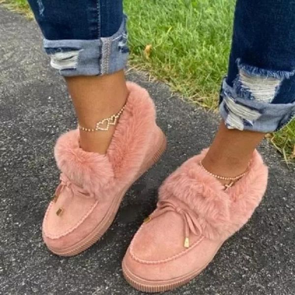 

boots winter women snow casual flat keep warm ladies ankle platform slip on comfortable moccasin shoes zapatos mujer, Black