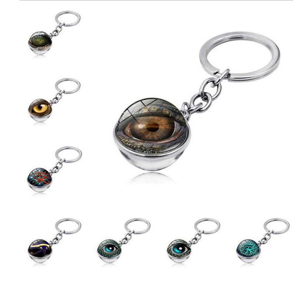 

keychains wg 1pc cat's eye time jewel keychain pendant cabochon glss ball metal keyring evil for friends jewelry gift, Silver