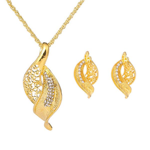 

ins leaf pendant necklaces simulation diamond golden zircon earrings necklace set exquisite temperament gifts factory price 10set/lot, Silver