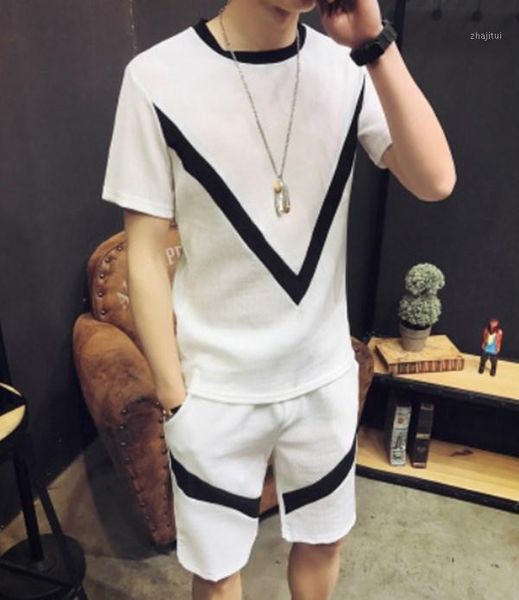 

t shirts and shorts set mens summer track suit leisure 2 piece outfit for men casual male tracksuit jogger ropa para1, Gray
