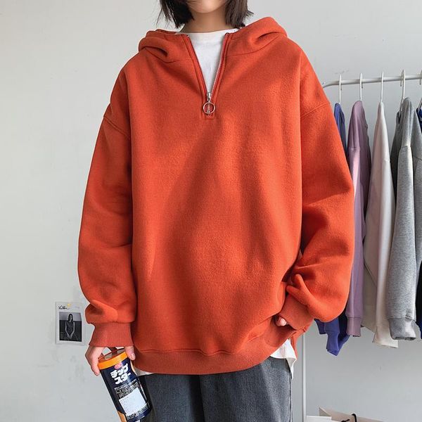 

women's hoodies & sweatshirts 2022 autumn oversize female thicken warm zipper loose hooded hoodie women lady, Black