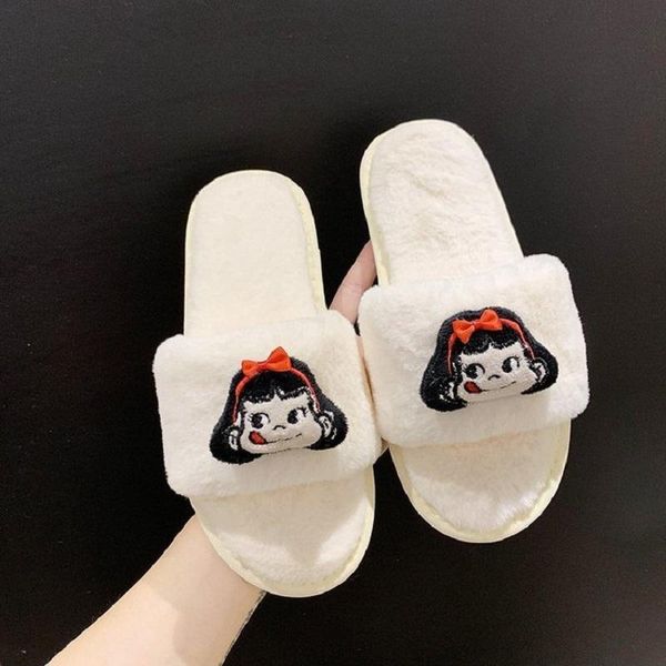 

slippers girl winter short plush cute ladies indoor home shoes women autumn/winter furry, Black