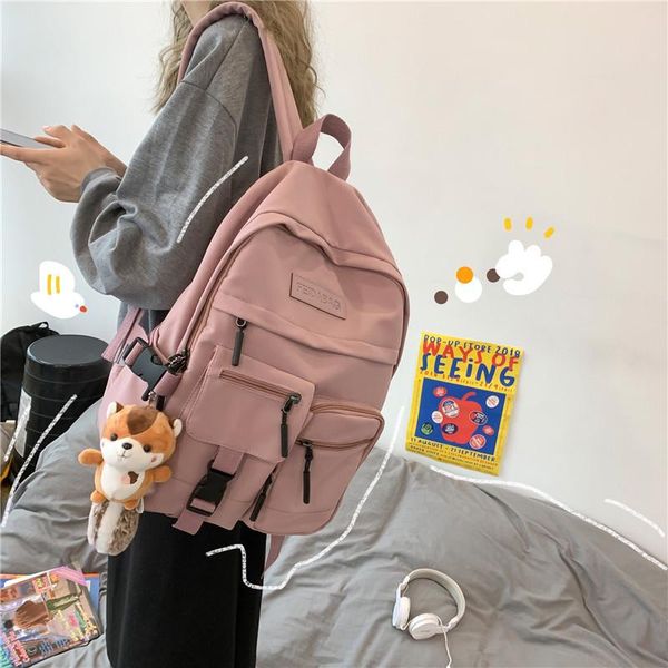 

backpack college style harajuku double pocket design solid color boys and girls student school bag leisure travel