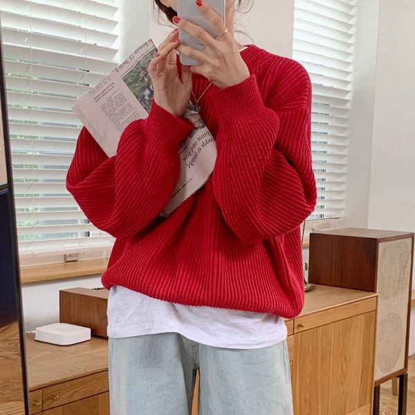 

women's sweaters loose knitted sweater women autumn winter vintage warm oversized pullovers ladies casual knitwear solid female jumpers, White;black
