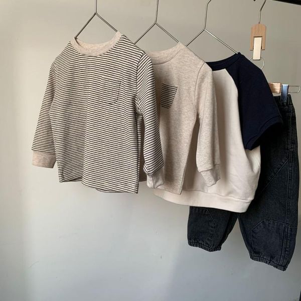 

korean girls boys striped t shirt spring full sleeve fashion tees kids clothes 1-6 years t-shirts, Blue