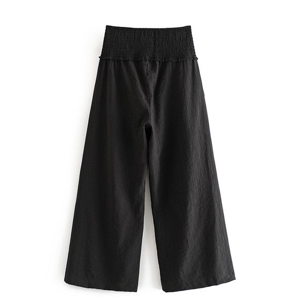 

women's pants & capris summer pleated ladies wide leg pants loose chiffon bohemian trousers elastic waist length xw1203 m4xp, Black;white