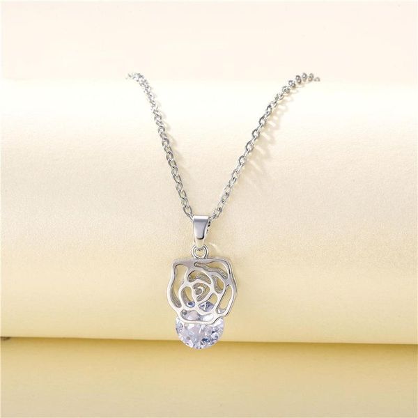 

pendant necklaces arrival jewelry gift rose zircon female clavicle flower girl choker party trendy statement for women, Silver