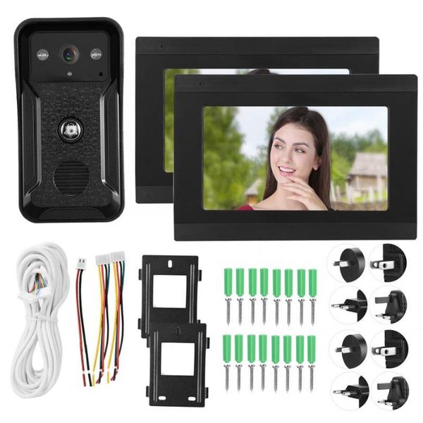 Outro hardware da porta 7in 1 noite câmera 2 monitores com fio WiFi 1080p HD Video Doorbell App Remote 100-240V Bell US/Au/UK/UK Plug