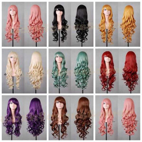 

cosplay fashion color long curly hair cos wig yiwu, Black