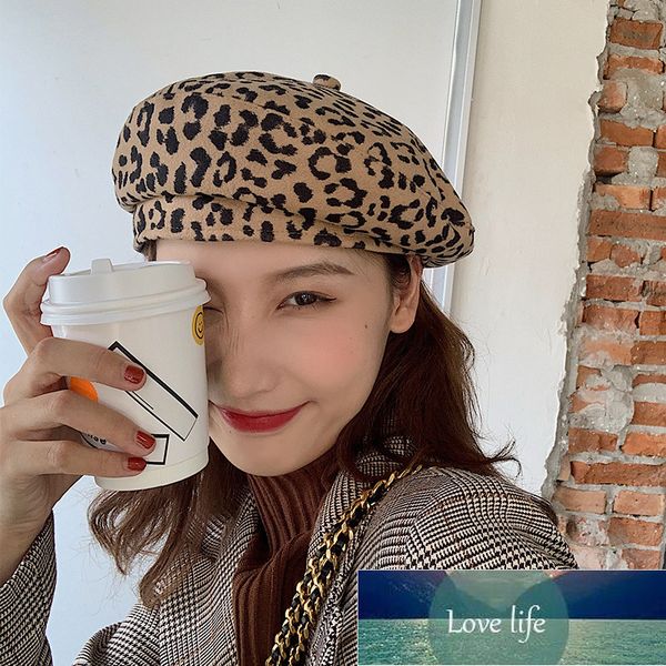 

k224 beret women's hat korean version of the net red leopard female british retro autumn and winter fashion woolen painter hat factory, Blue;gray