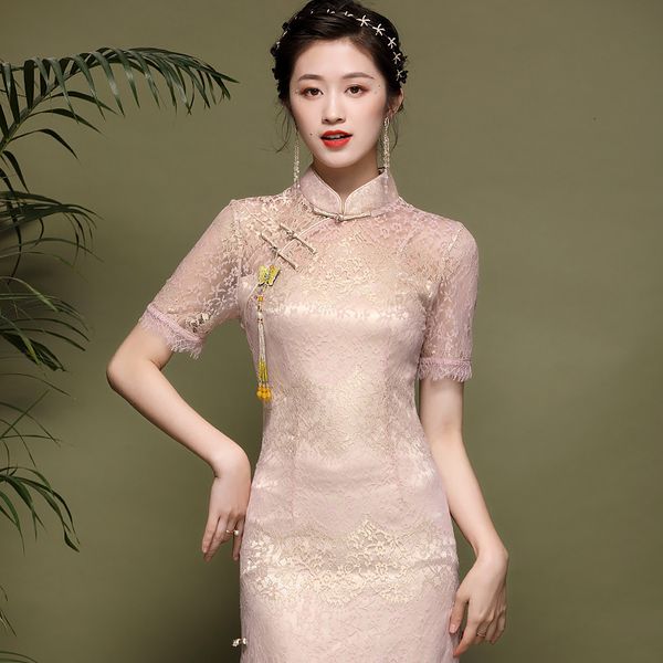 

luxury cheongsam no accsori for summer 2021 women's chine style young lace modified cheongsam drs 20107, Blue;red
