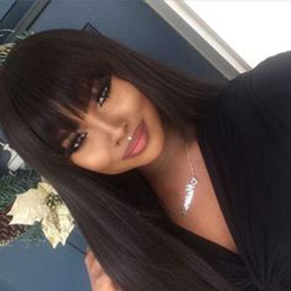 

beautiful silky straight wigs simulation human hair silky straight wigs with bangs, Black