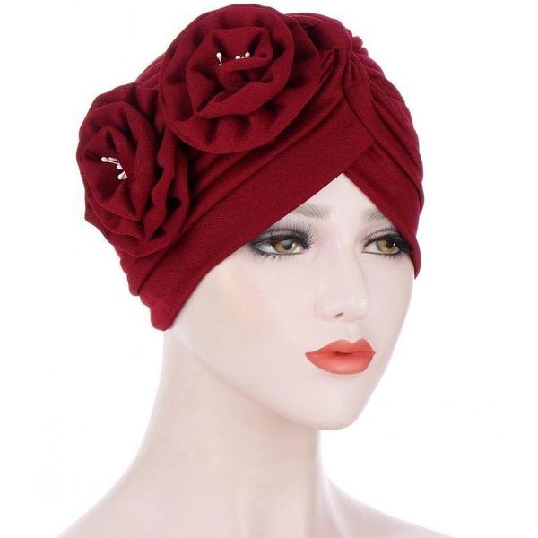 

ethnic clothing muslim turbans cap for women plain hijab draped with flowers inner caps 2021 fashion african head wraps female bonnet hats, Red