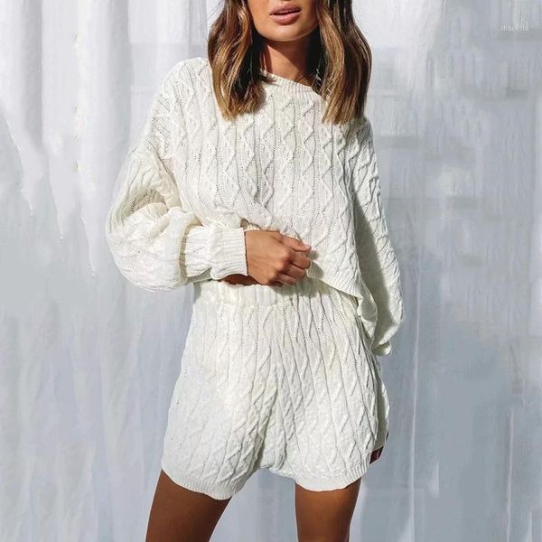 

women's suit 2021 autumn knitted long sleeve crop sweater + pants sets fashion short two piece outfits tracksuits, Gray