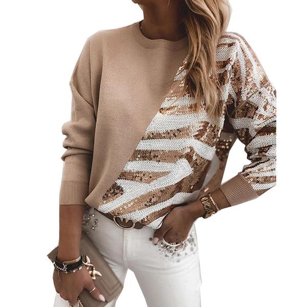 

women korean winter fall long sleeve sequin patchwork pullover sweater casual ladies knitted sj7166x women's sweaters, White;black