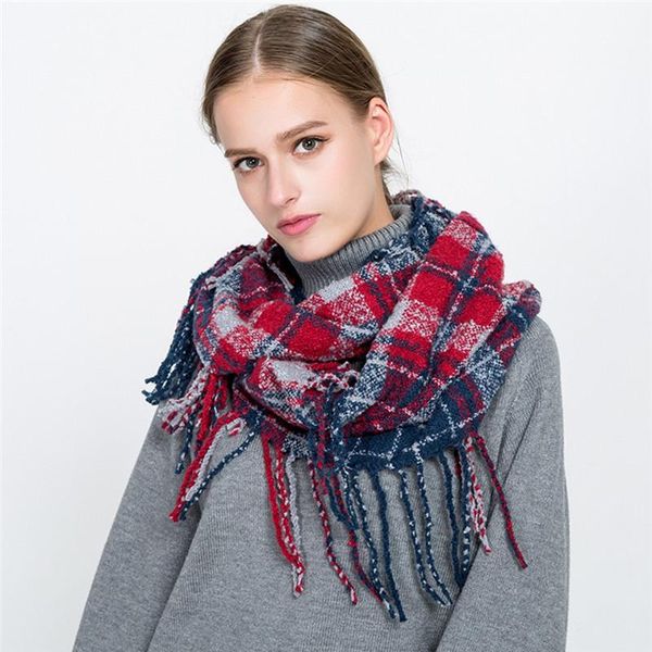 

scarves imixlot 2021 winter scarf for women tartan women's plaid blanket basic shawls autumn warp, Blue;gray