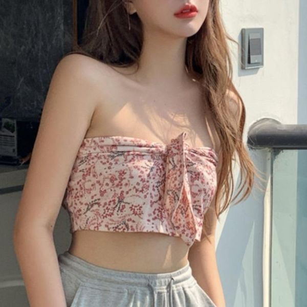 

brassiere women gather strapless summer light proof vest chest wrapped thin base tank boho bow t8no women's tanks & camis, White