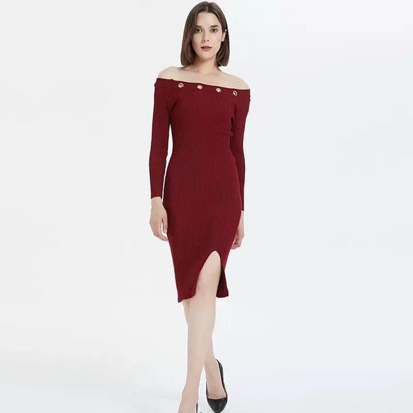 

casual dresses fall/winter fashion style women's clothing slim mid-length long-sleeved solid color dress bag hip women, Black;gray
