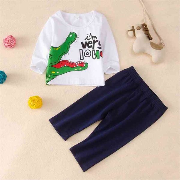 

winter style children sets casual long sleeve o neck print t-shirt solid trousers cute 2pcs baby clothes 210629, White