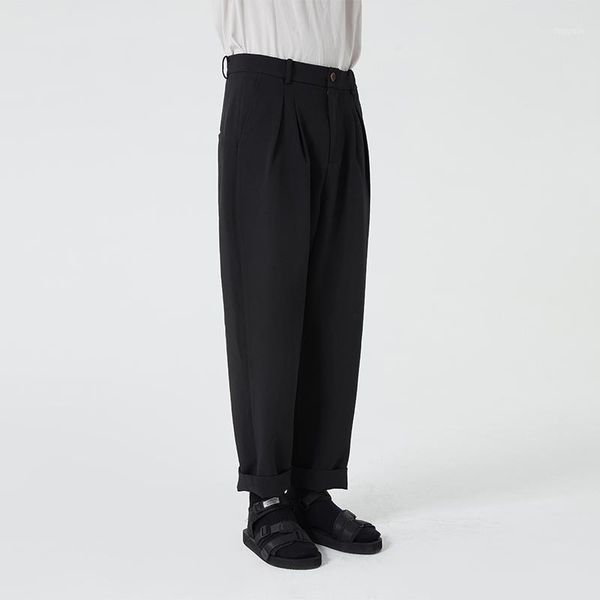 

customized plus size 27-46 men's gd fashion original hair stylist leisure taper low crotch loose straight pants, Black
