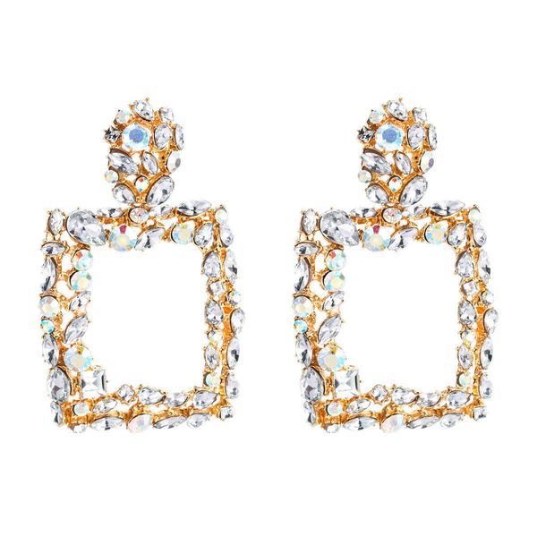 

exaggerated diamond inlaid geometric square fashion earrings bohemia, Silver