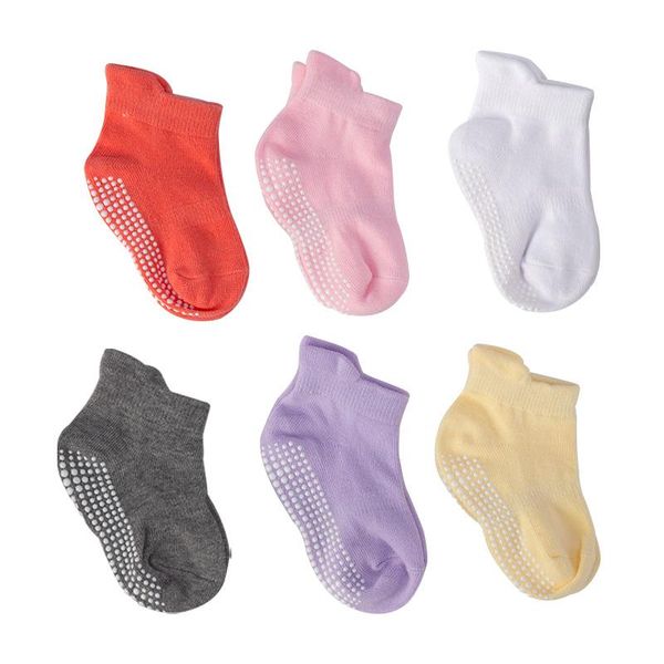 

socks 6 pairs/lot 0 to yrs baby floor boys girls cotton children's anti-slip boat low cut sock for kid with four season, Pink;yellow