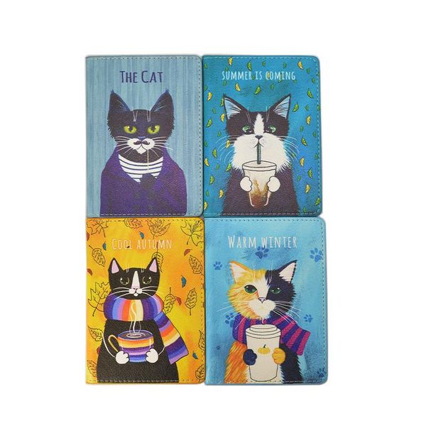 

card holders cute passport cover women creative design cartoon cat children holder travel wallet covers for passports child gift, Brown;gray