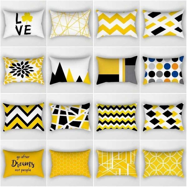 

cushion/decorative pillow xunyu rectangular polyester print pillowcase yellow geometry home cushion cover waist car chair ce02
