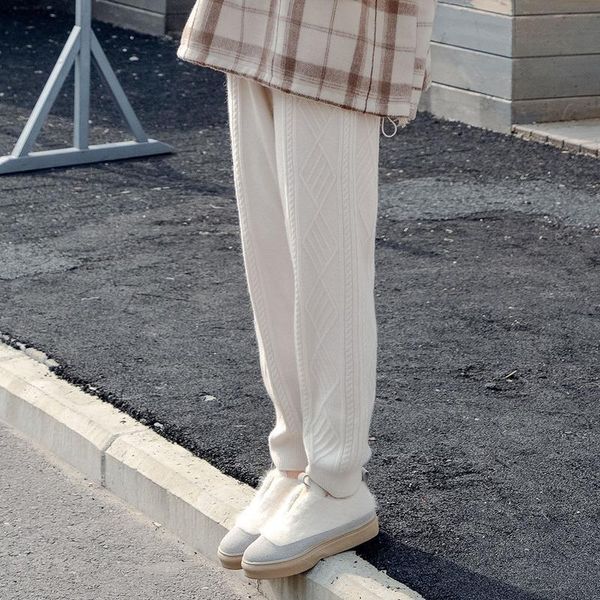 

net celebrity fashion sports wool trousers women's high-waist knitted foot pants 2021 spring thin waist casual & capris, Black;white
