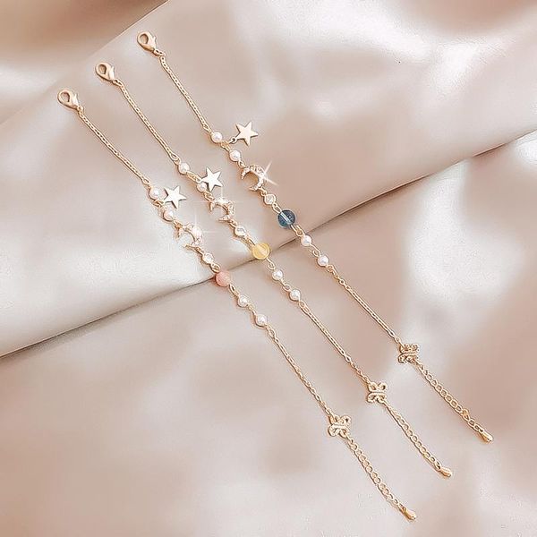 

link, chain cute star and moon bracelet with crystal stone bead adjustable metal friend good friends gift for women, Black
