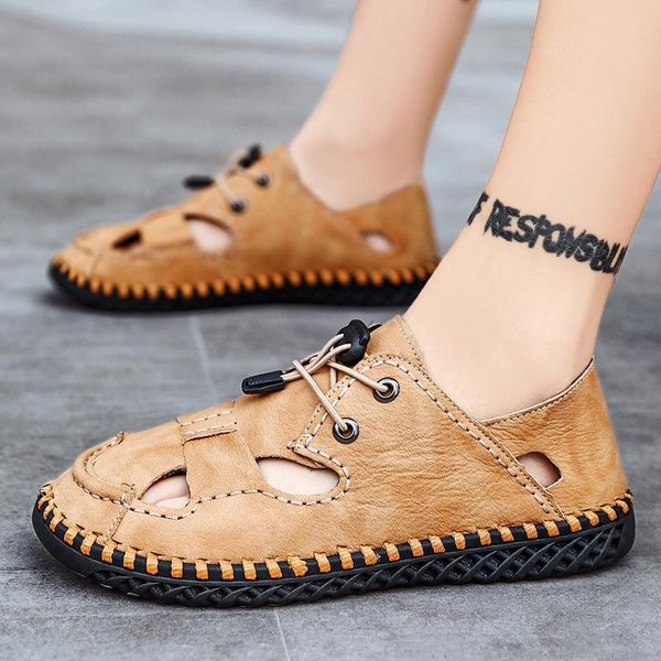 

sandals genuine leather men beach slippers comfortable casual outdoor shoes roman big size 48, Black