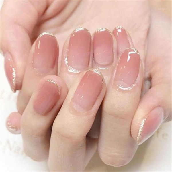

pieces / set of long ballerina fake nails american and european pink transparent nail art finger beauty tool1, Red;gold