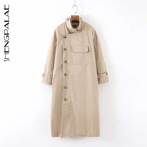 

women's trench coats autumn and winter ladies windbreaker large size retro handsome long single-breasted big pocket coat zt922 dy2, Tan;black