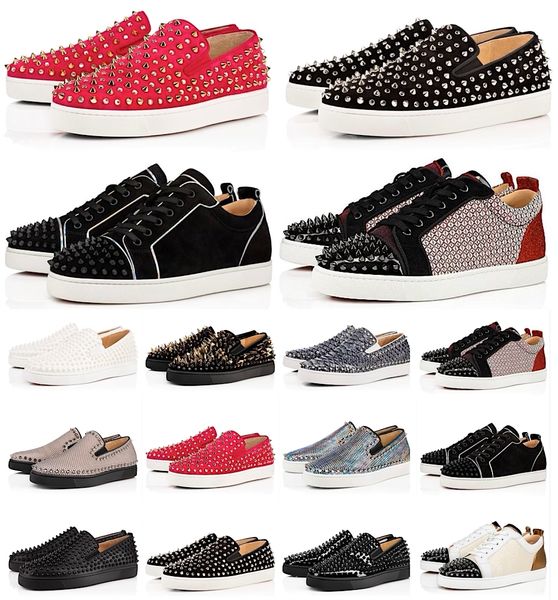 

men women casual shoes red bottom genuine leather sneakers flats, Black