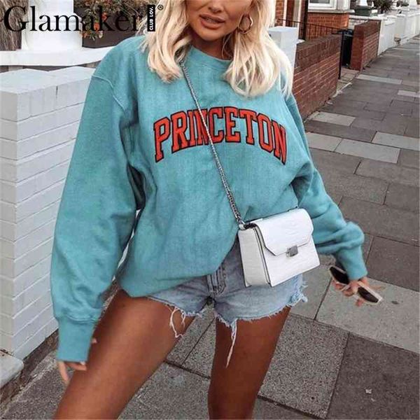 

glamaker letter pring long sleeve sweatshirt women streetwear cotton autumn casual oversize sweatshirt fashion female 210414, Black