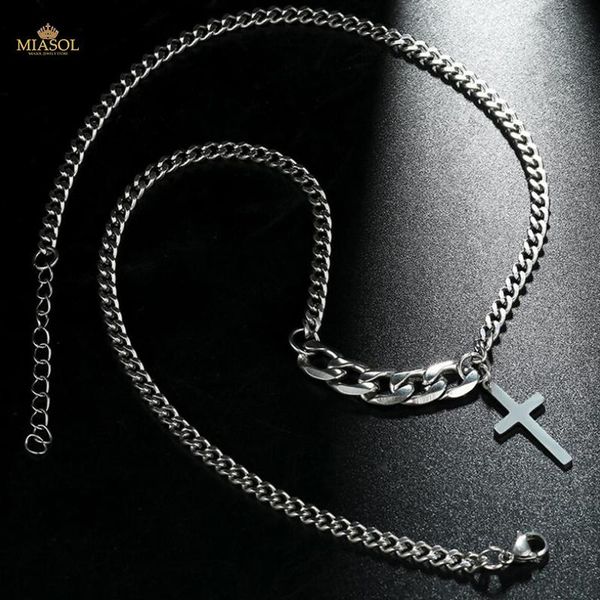 

chains small cross necklace 2021 stainless steel men classic pendant save faith sign gospel flat shaped chain jewelrys, Silver