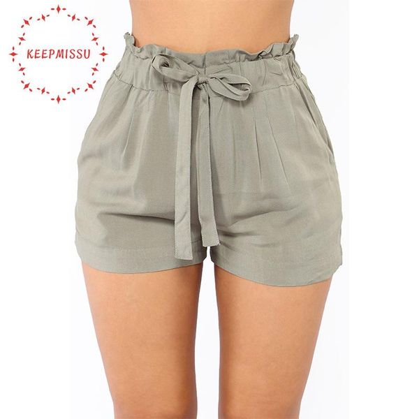 

women's shorts casual summer women loose solid color drawstring lace up pocket high waist for, White;black