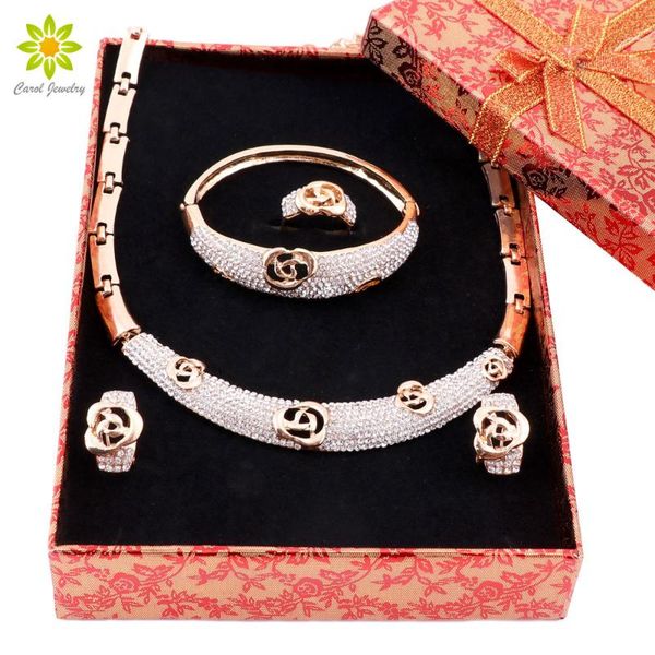 

earrings & necklace trendy african beads jewelry sets for women fine crystal set gold color wedding dress accessories +gift boxes, Silver