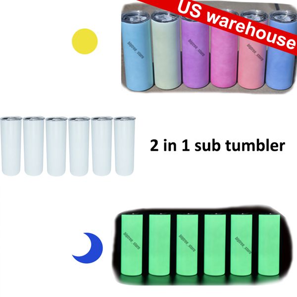Две функции 20 унций Сублимация Скамблер светится в темном ультрафиолетовом цвете Changer Shimmer US Warehouse