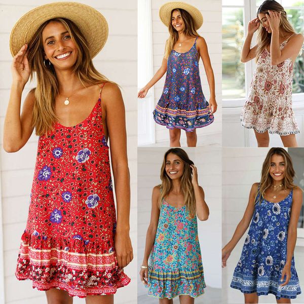 

5-color summer halter print open back dress 600127, Black;gray