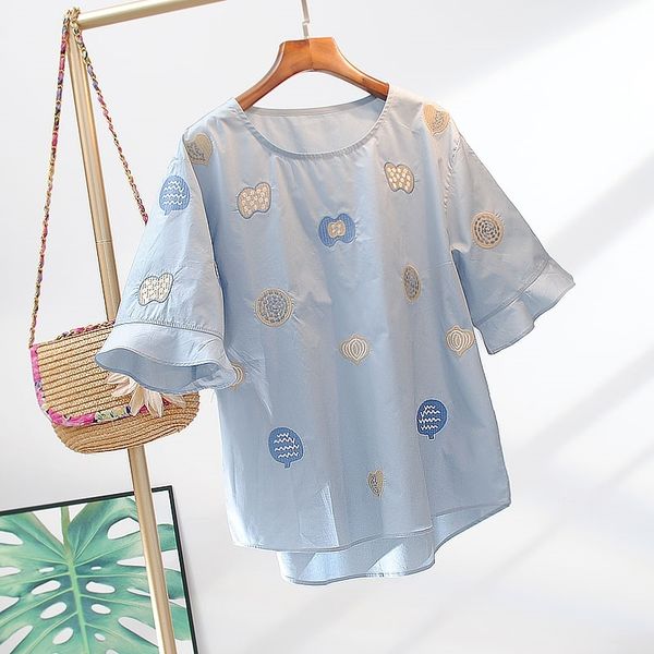 

vanovich blouses and women's half sleeve round collar summer embroidered casual ladies 210615, White