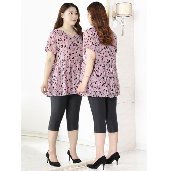

shirts plus size 10xl 9xl 4xl feminine sleeve short floral summer impression 2021 pink chiffon clothes casual ladies for mujers, White