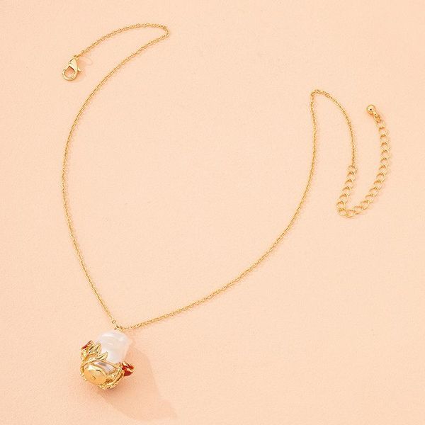 

chokers ins gold chain red rose flower irregular white pearl beads pendant choker necklaces trendy korean fashion women party jewelry, Golden;silver