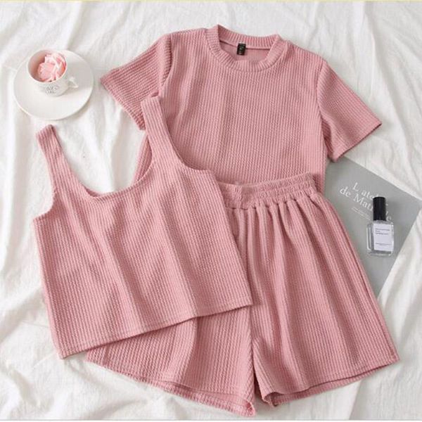 

women's tracksuits heliar pink o-neck t-shirt and shorts camis women three pcs sets pants femme female outfits 2021 summer suits, Gray