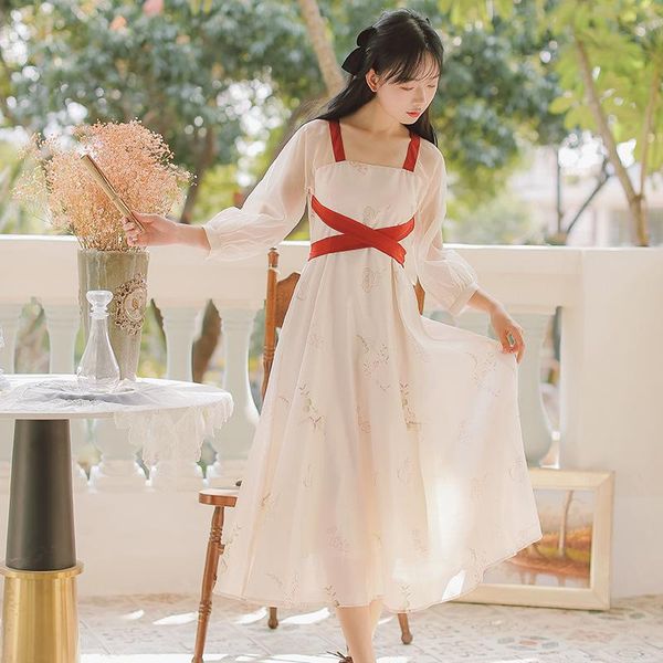 

ethnic clothing womens chinese style summer sweet chiffon thin slim long sleeve modern hanfu satin elegant fairy maxi skirt, Red