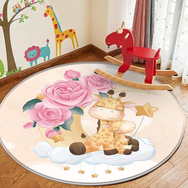 

carpets direct selling baby play mat children carpet non-slip safety flannel cute cartoon giraffe yellow hand