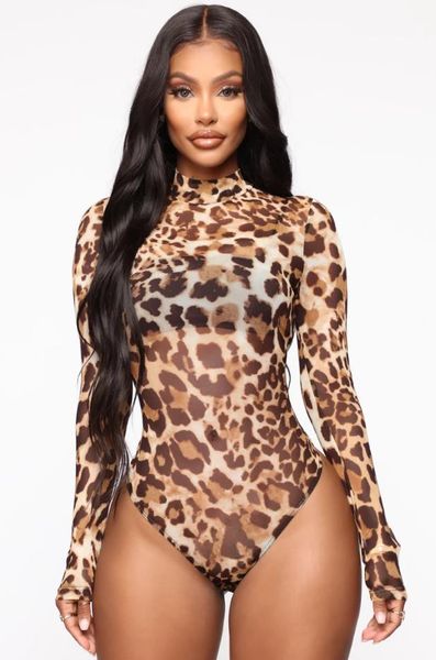 

women long sleeve turtleneck leopard bodysuit jumpsuit one-piece stretch leotard blouse clubwear outwear women's jumpsuits & rompe, Black;white