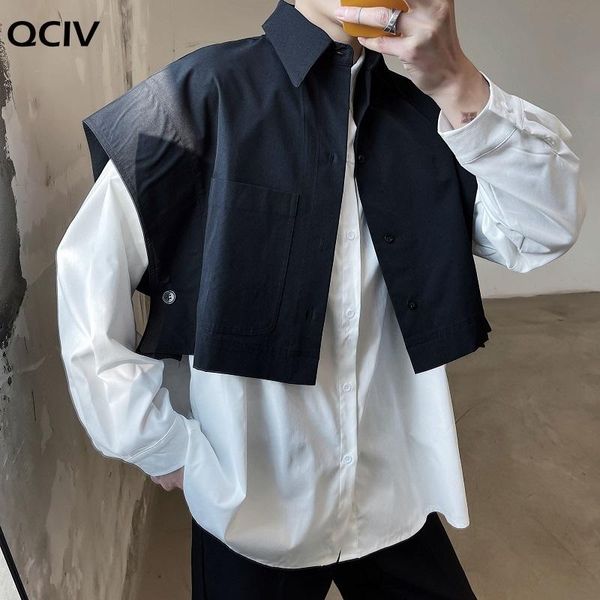 

men's casual shirts men wide shoulder sleeveless loose short style shirt male japan korea streetwear fashion show, White;black